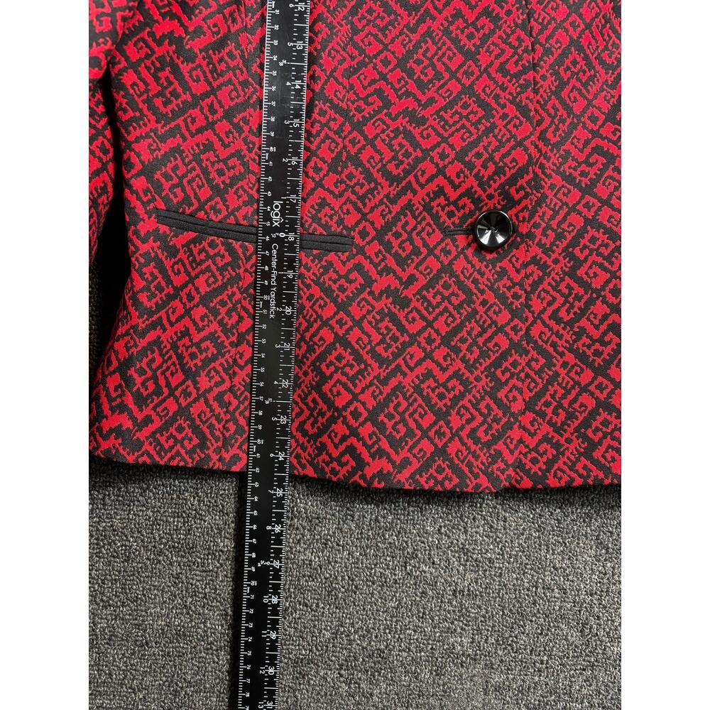 Kasper Blazer Womens 14 Red Black Geometric Pattern Single Button Jacket Career - Picture 6 of 7